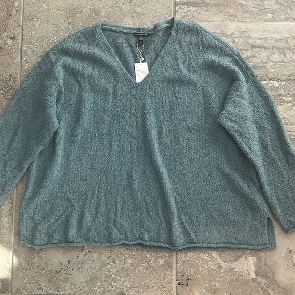 Eileen Fisher Organic Cotton Blend Sweater in Blue Steel, Very Soft, Size 1X NEW - Picture 8 of 9